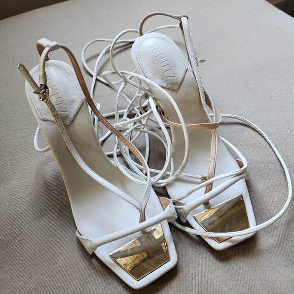 SCHUTZ White Vicki Ankle Wrap Tie Heel - Picture 1 of 6
